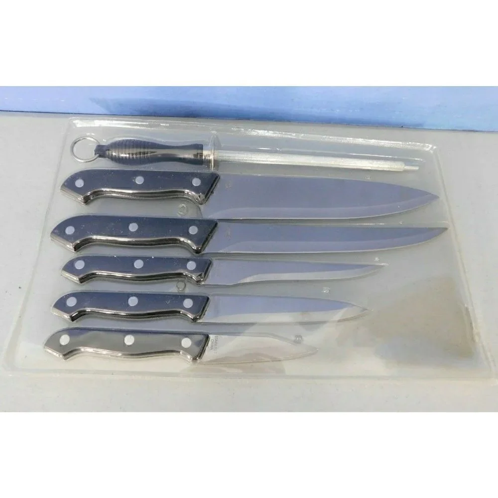 KUCHESTOLZ FIVE PIECE STAINLESS STEEL KNIFE SET AND SHARPENER